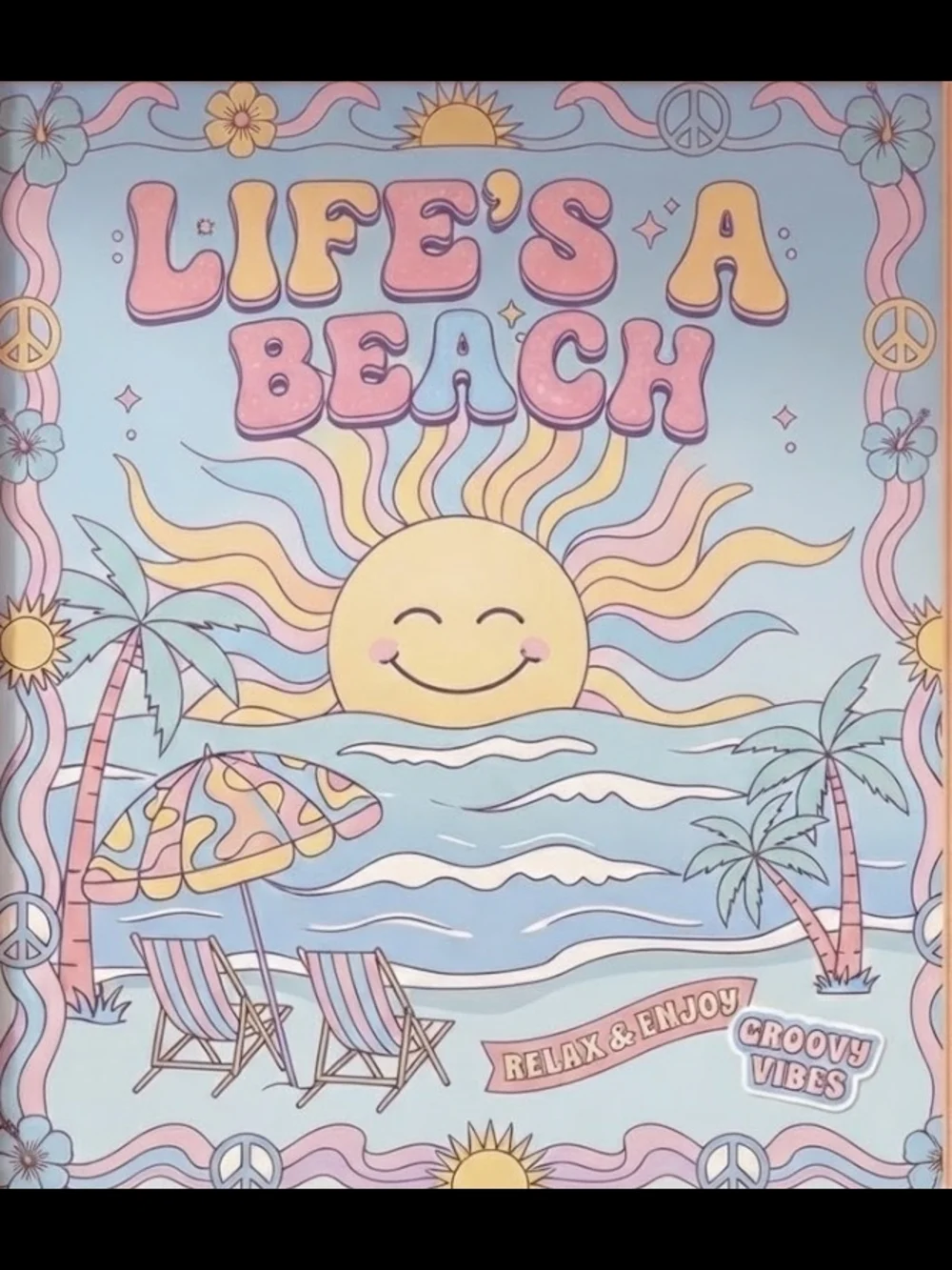 8.5 X11 cardstock Life's A Beach Wall Art Poster - Pastel Sun & Ocean